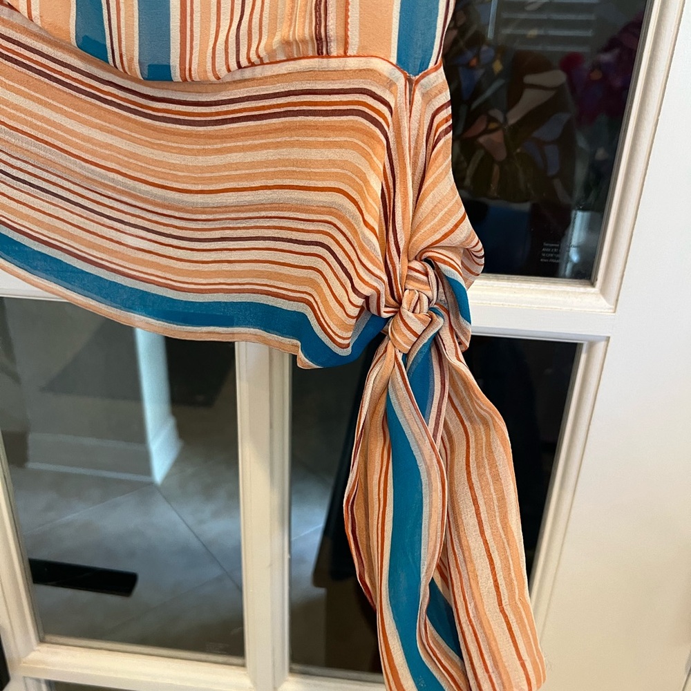 Diane Von Furstenberg Striped Blue and Tan Silk Tie-Waist Cami - Picture 4 of 4
